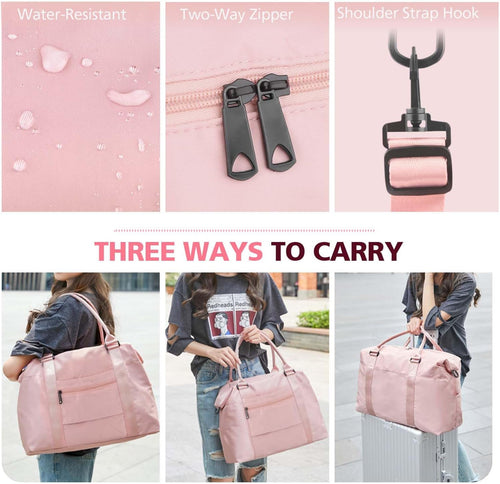 Travel Duffle Bag, Waterproof Weekender Carry On Tote Bags for Women, Sport Gym Bag for Men, Hospital Bag for Labor and Delivery, Overnight Luggage Bag with Trolley Sleeve Coral Pink